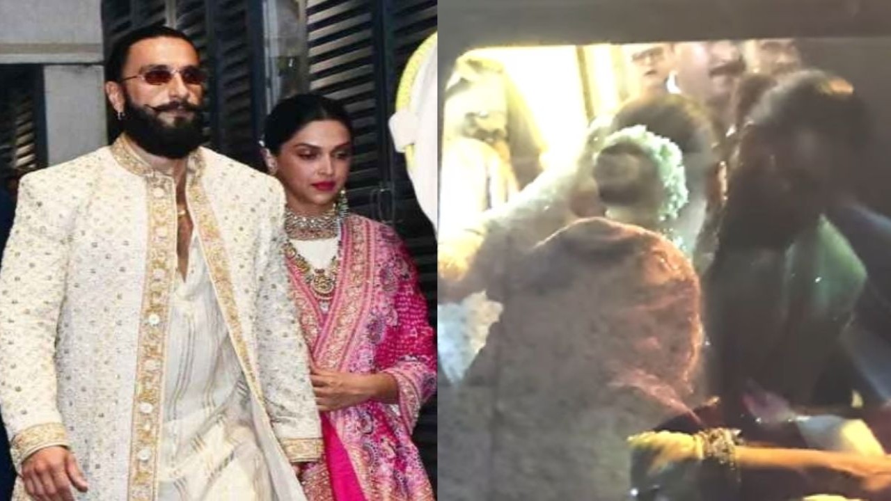 Deepika Padukone shares sweet kiss with Ranveer Singh before leaving family wedding; WATCH adorable moment