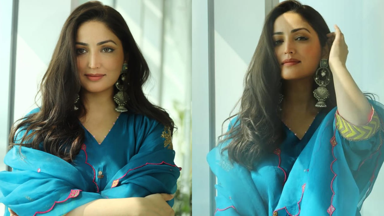  Yami Gautam looks mesmerizing in a blue organza kurta set paired with statement earrings