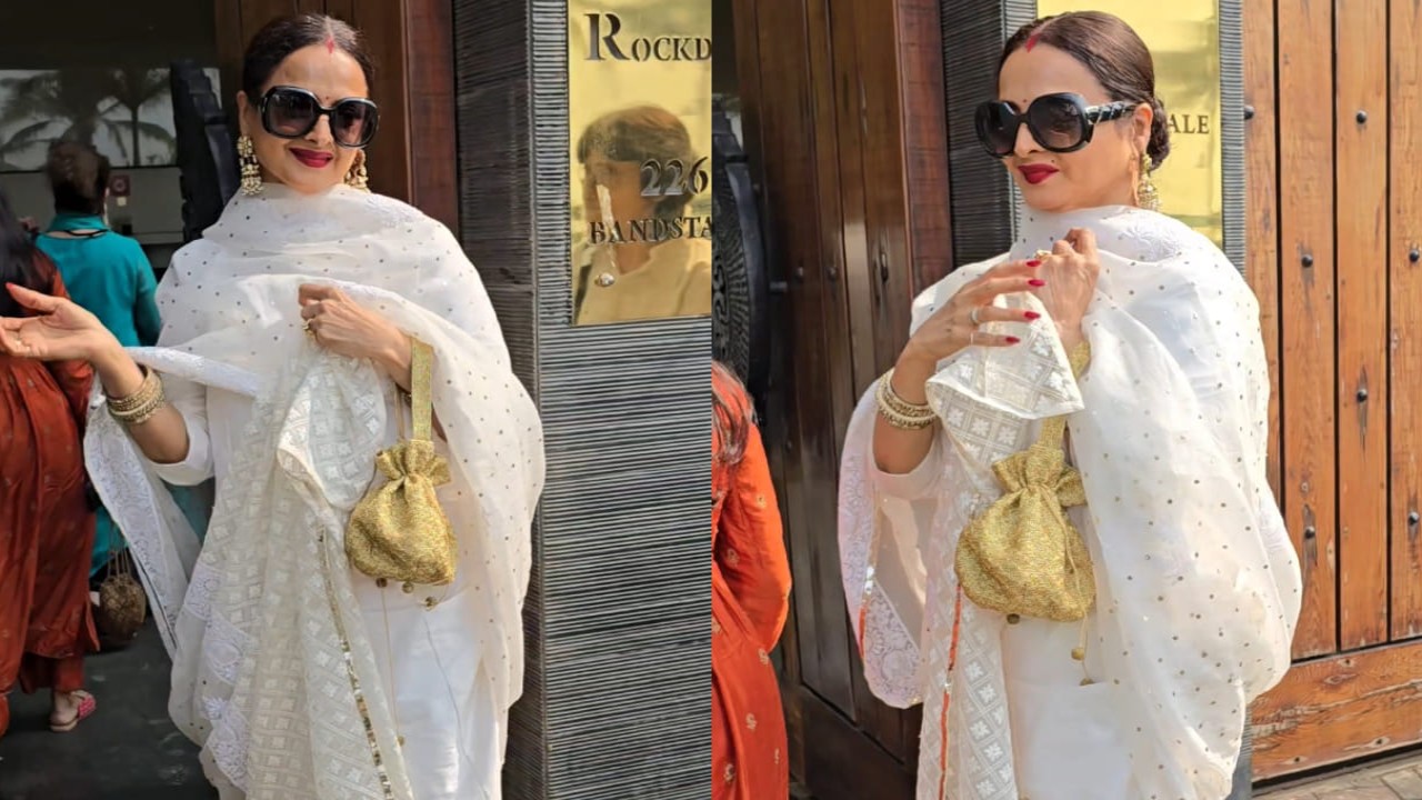 Rekha in white suit & red lips outshines even the trendiest millennials effortlessly