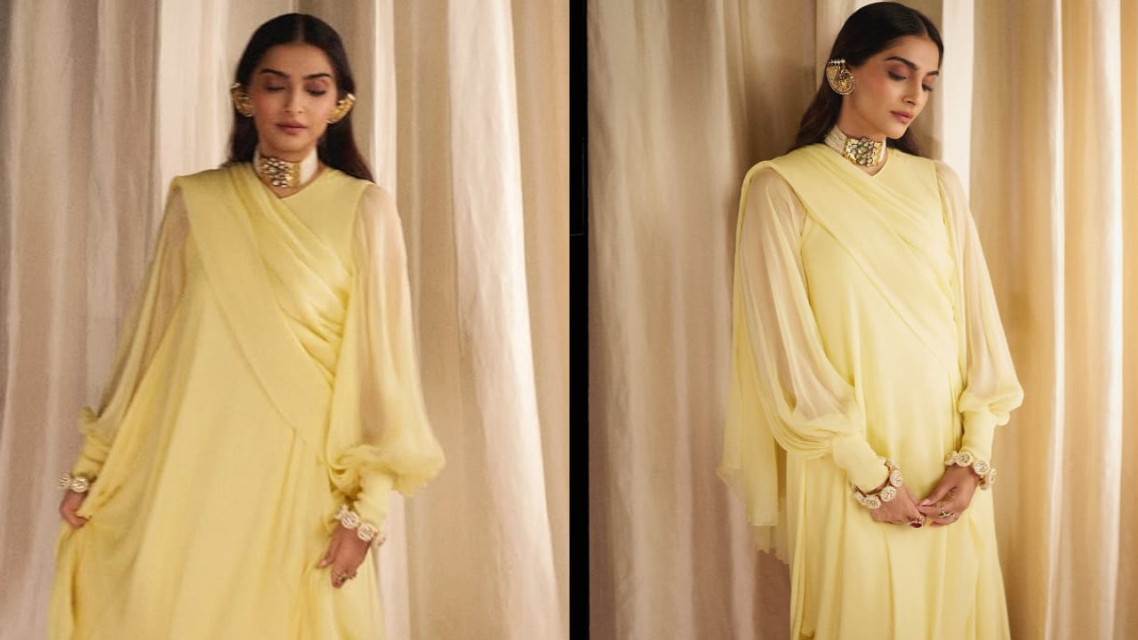  Sonam Kapoor serves up '70s glam in George Stavropolou’s yellow chiffon draped gown 