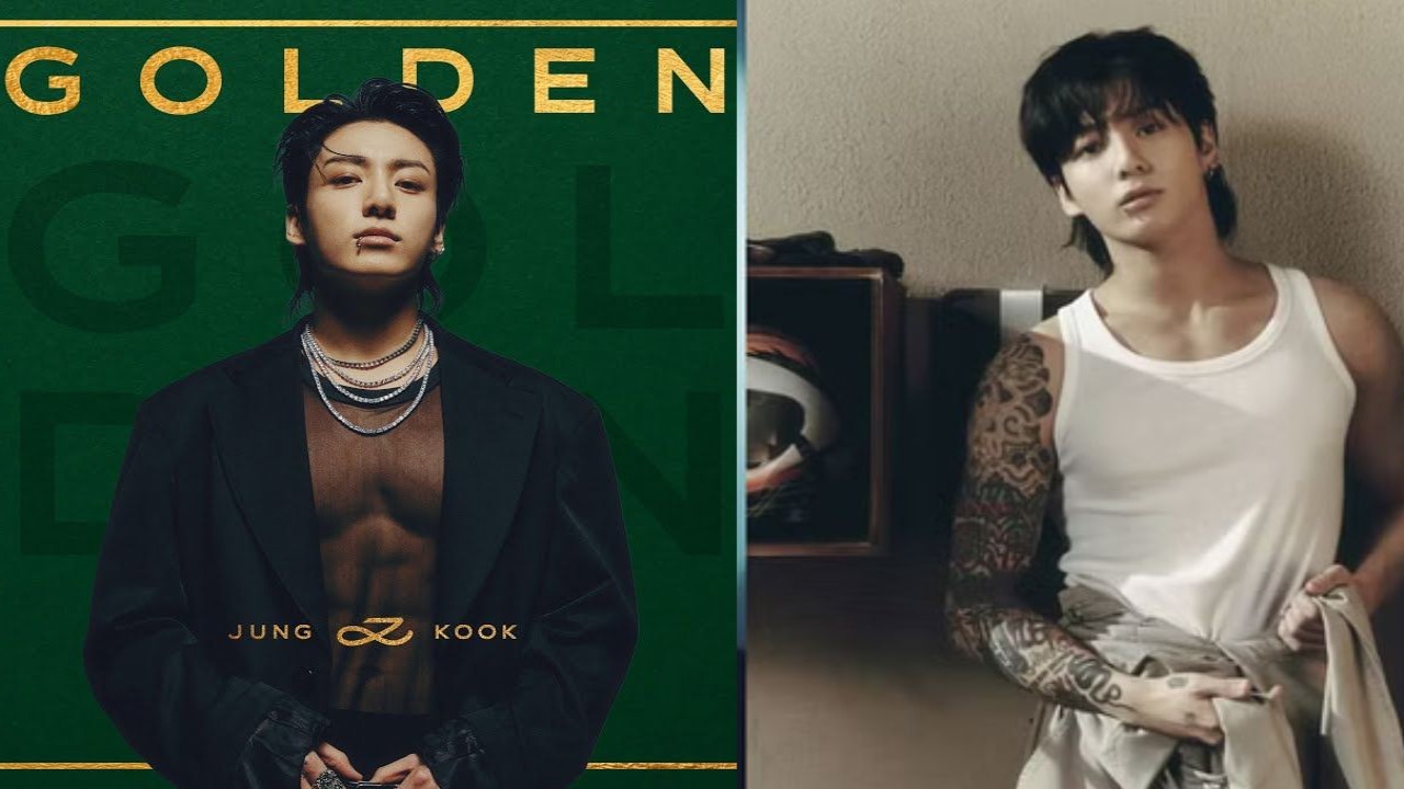 Poster of Jungkook's GOLDEN: courtesy of BTS official, concept photo of Jungkook's GOLDEN: courtesy of BTS official