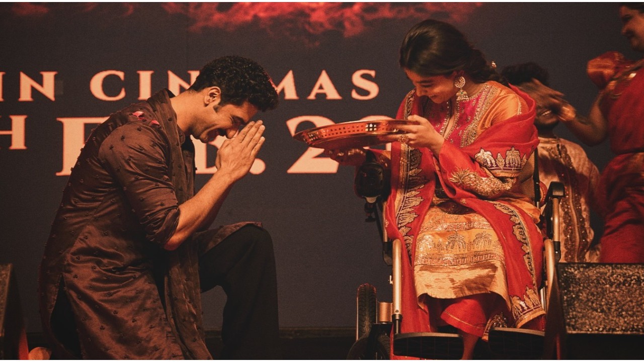 Chhaava: Vicky Kaushal kneels down for Rashmika Mandanna as she is in wheelchair during film's song launch event