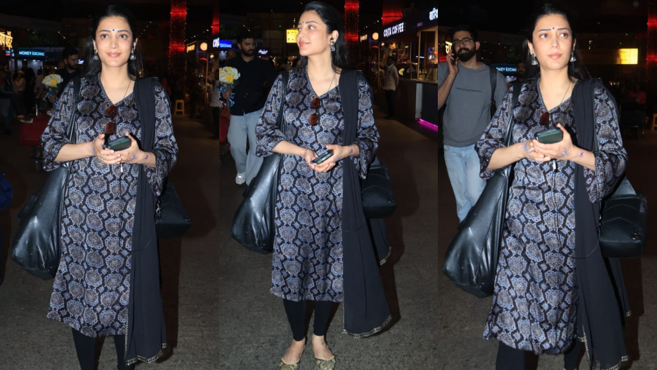 Shruti Haasan trades her goth glam for a chic Ajrakh kurta set at the airport