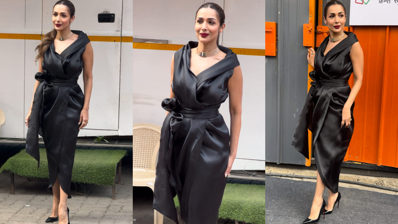 Malaika Arora pairs minimalism with drama in her black dress and bold red lip combo