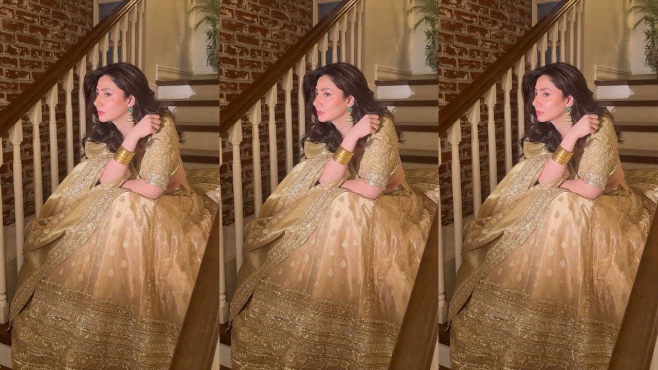  Mahira Khan turns into beauty goddess in Manish Malhotra’s golden lehenga, styled with traditional jewelry