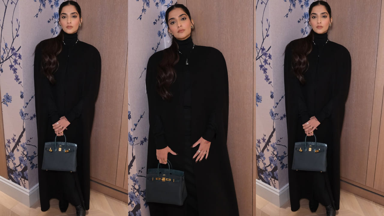 Sonam Kapoor gracefully channels CEO vibes in the sweater and skirt combo styled with cape coat, proving neutral colors are always attractive