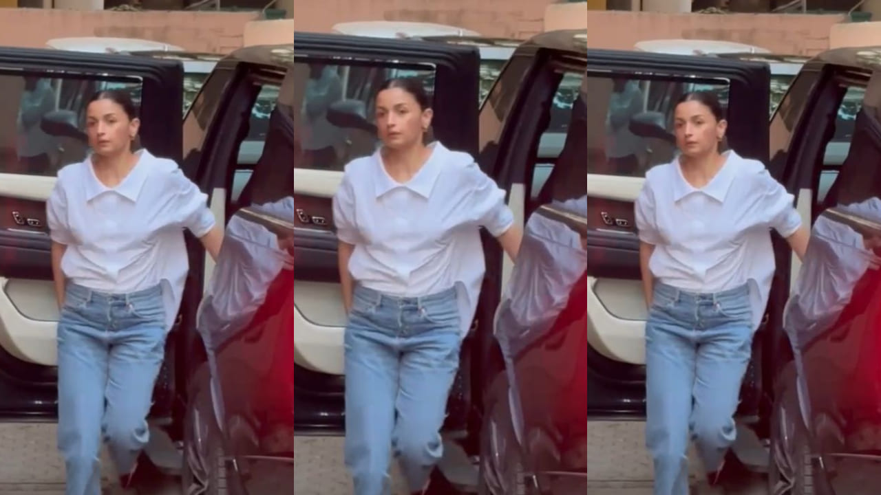 Alia Bhatt gives a glam twist to her no-makeup look in a white shirt and denim pants, styling them with slingback pumps