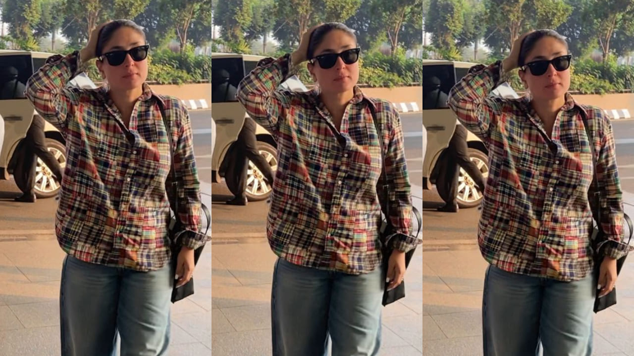 Kareena Kapoor brings her cool & casual vibe to airport in an oversized plaid shirt and Marni bag, jets off in style with Saif Ali Khan