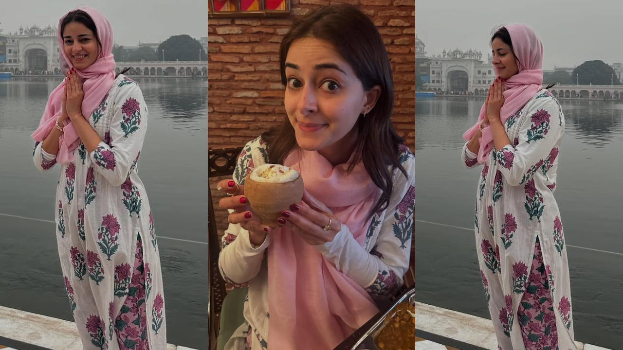 Ananya Panday channels her inner desi girl in pink and white floral kurta set