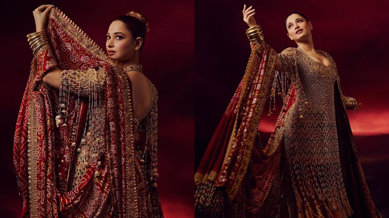 Tamannaah Bhatia aces maximalist fashion in a stunning red bandhani ensemble