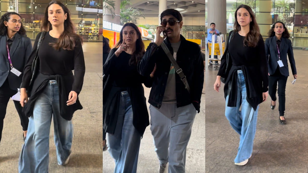 Aditi Rao Hydari was spotted at the airport in black top and denim jeans and it’s perfect winter look to pin. 