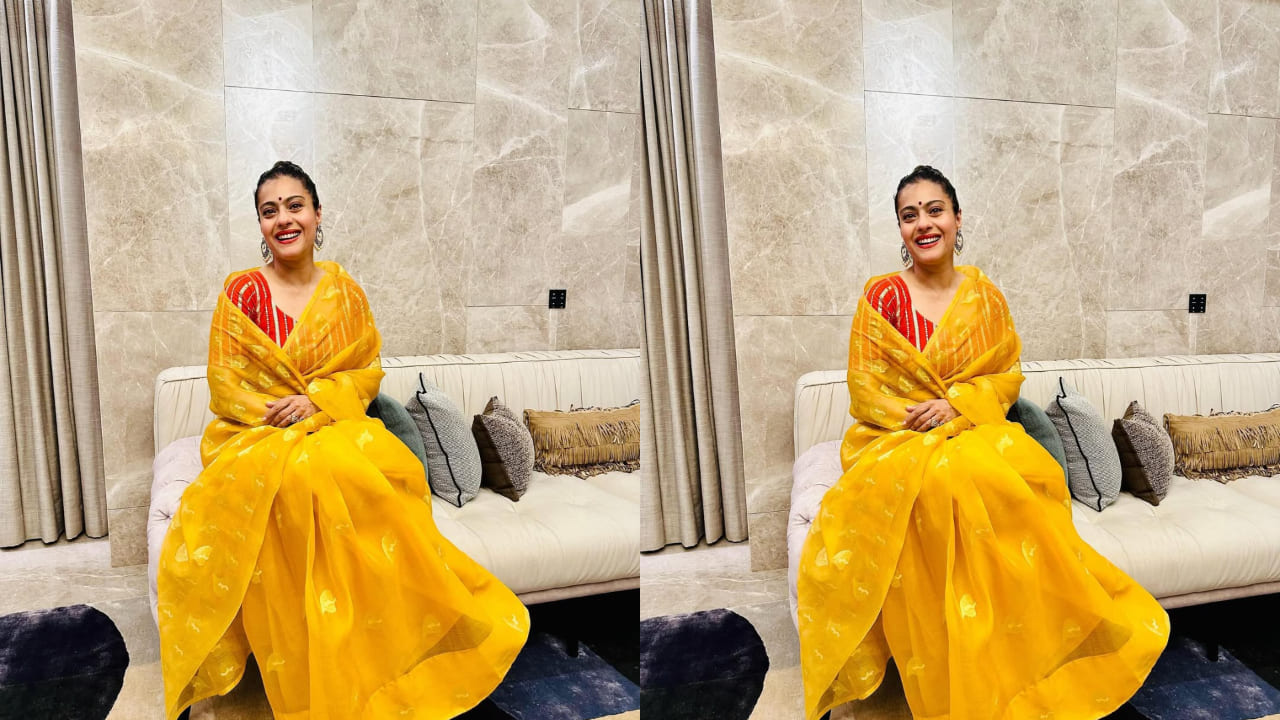 Kajol radiates sunshine vibes in the bright yellow saree, making it perfect choice for festive and semi-formal occasions