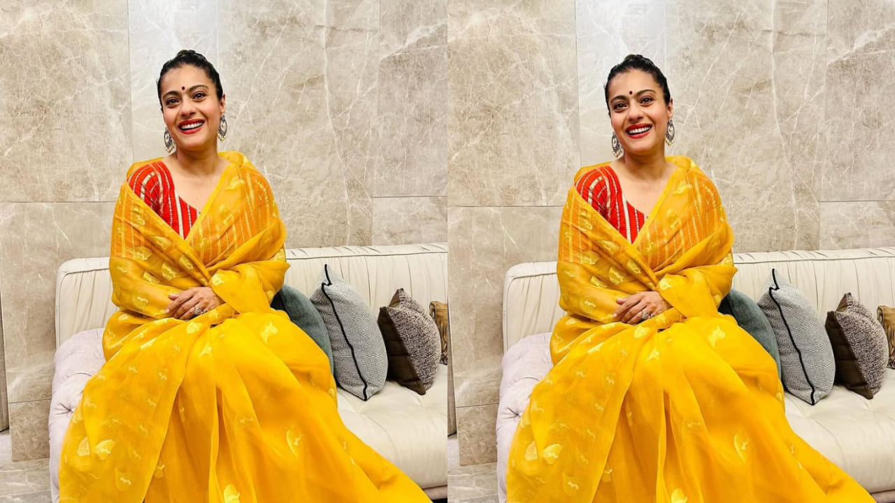 Kajol radiates sunshine vibes in the bright yellow saree, making it perfect choice for festive and semi-formal occasions