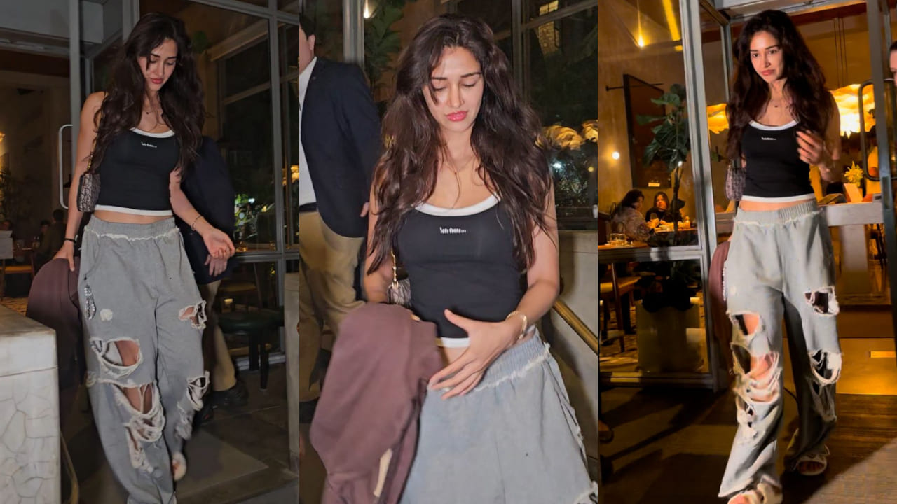 Disha Patani brings high-fashion drama with her bold look in the Gigi double-layer cami and ripped joggers styled with DIOR bag