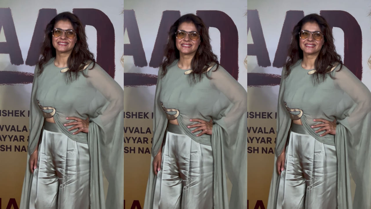 Kajol’s green silk cape outfit worth Rs 48K adds high-fashion twist to premiere style with its flowy, artistic layers