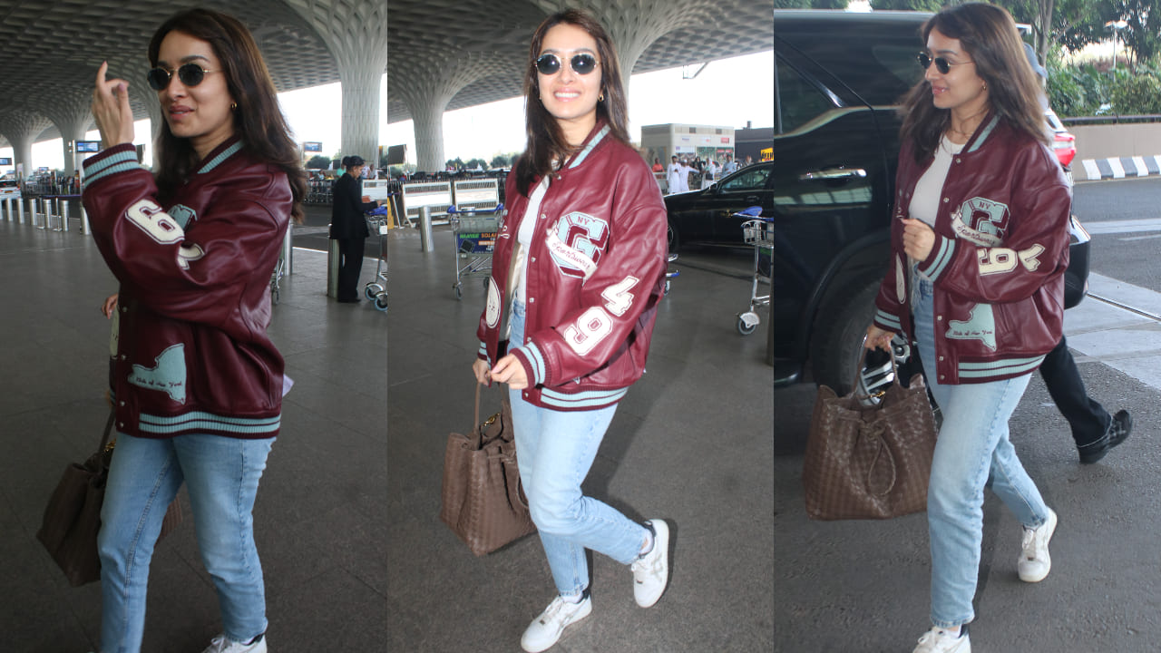 Shraddha takes street style to next level with varsity jacket and denim jeans at airport