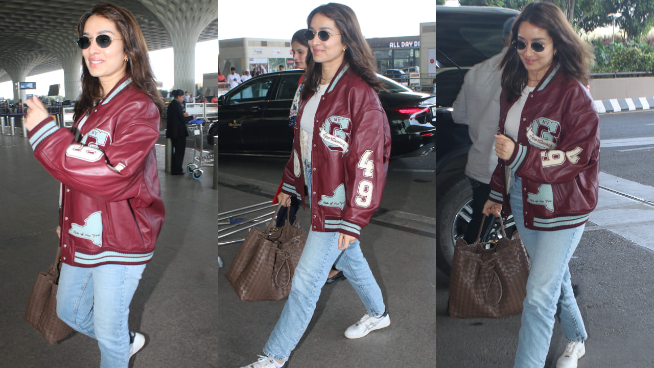 Shraddha takes street style to next level with varsity jacket and denim jeans at airport