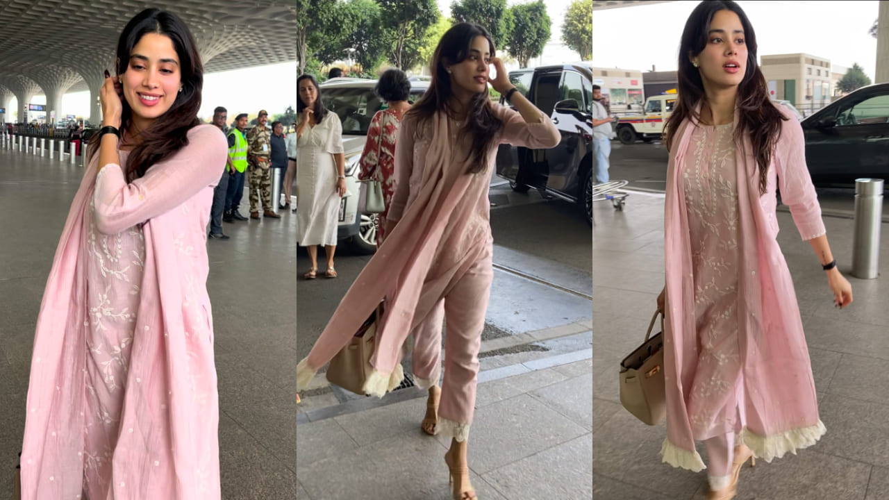 Janhvi Kapoor brings desi vibes to airport in pink embroidered suit