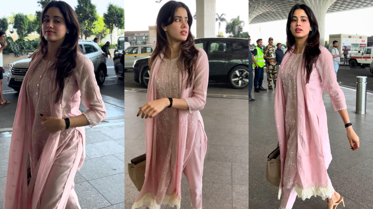 Janhvi Kapoor brings desi vibes to airport in pink embroidered suit