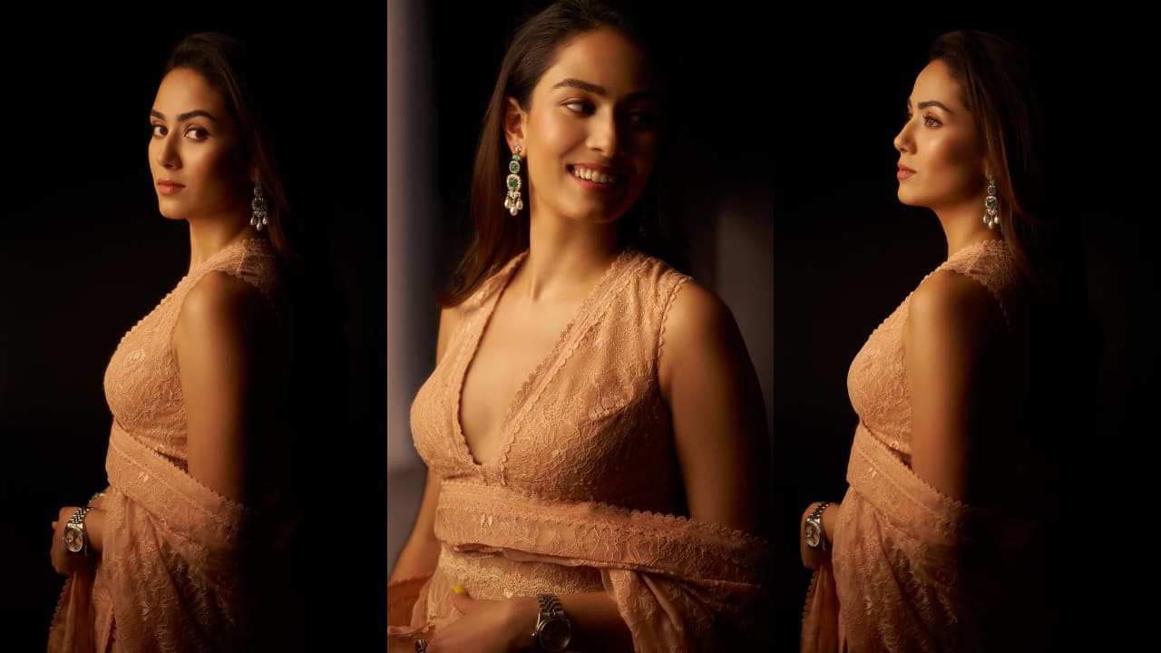 Mira Kapoor’s off-shoulder peach silk organza lace saree proves standout look doesn’t need over-the-top styling 