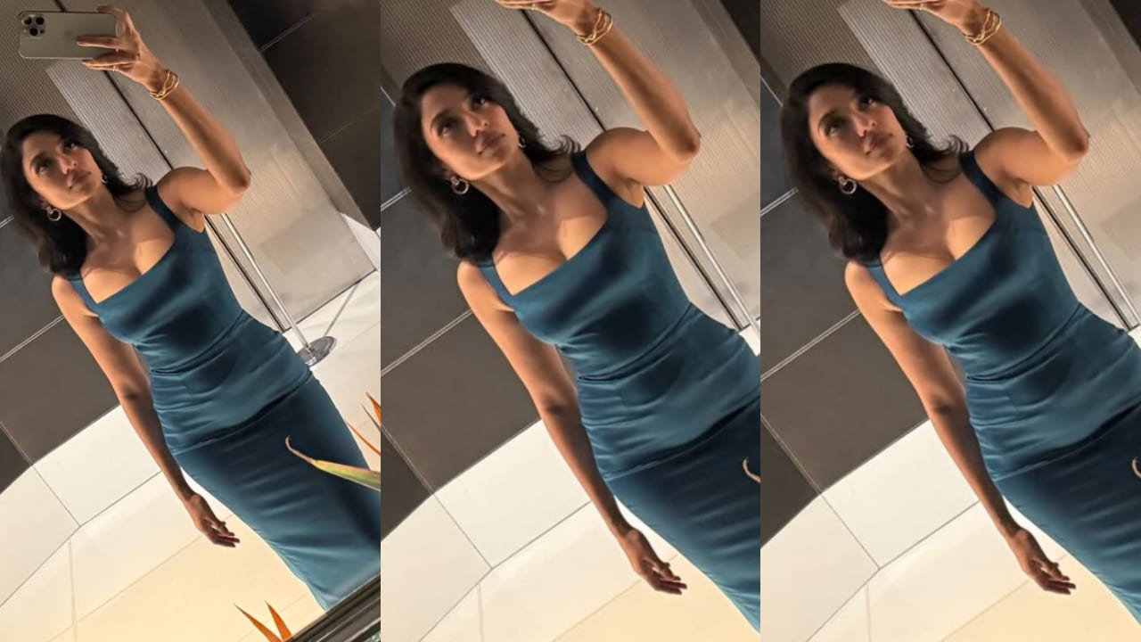 Sobhita Dhulipala stuns in a teal bodycon dress, serving the perfect party look