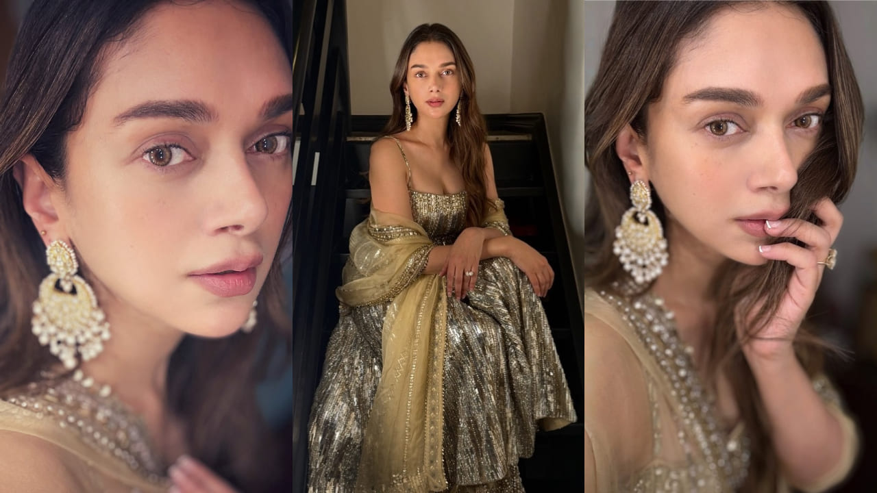 Aditi Rao Hydari was seen dressed in a silver and gold sharara set and she looked like royalty. 