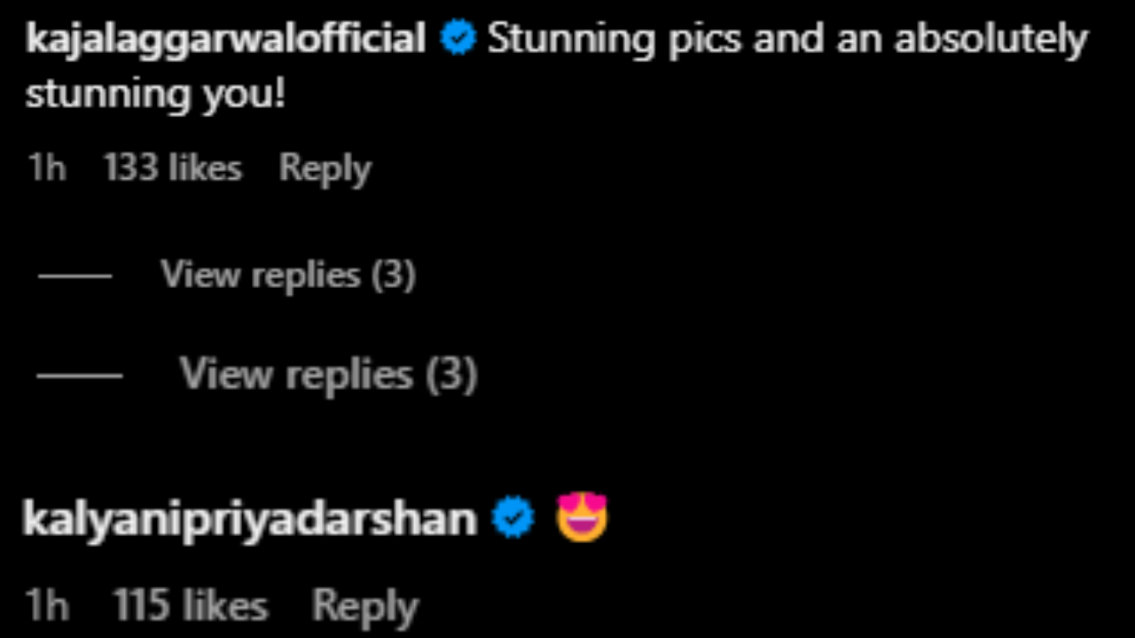 Kajal Aggarwal and Kalyani Priyadarshan's reaction (PC: Keerthy Suresh, Instagram)