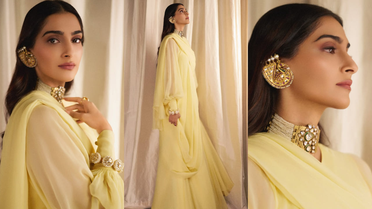  Sonam Kapoor serves up '70s glam in George Stavropolou’s yellow chiffon draped gown 