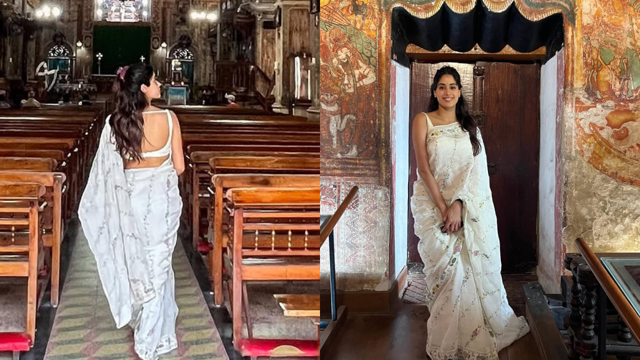 Janhvi Kapoor channels girl-next-door vibes as she explores Kerala streets in Anavila white floral print saree worth Rs 2.5 lakh