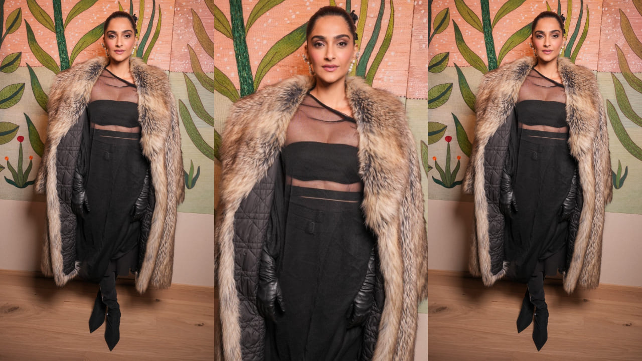 Sonam Kapoor adds extra dose of allure at Paris Fashion Week in Dior’s Spring-Summer 2025 sheer dress layered with faux fur coat