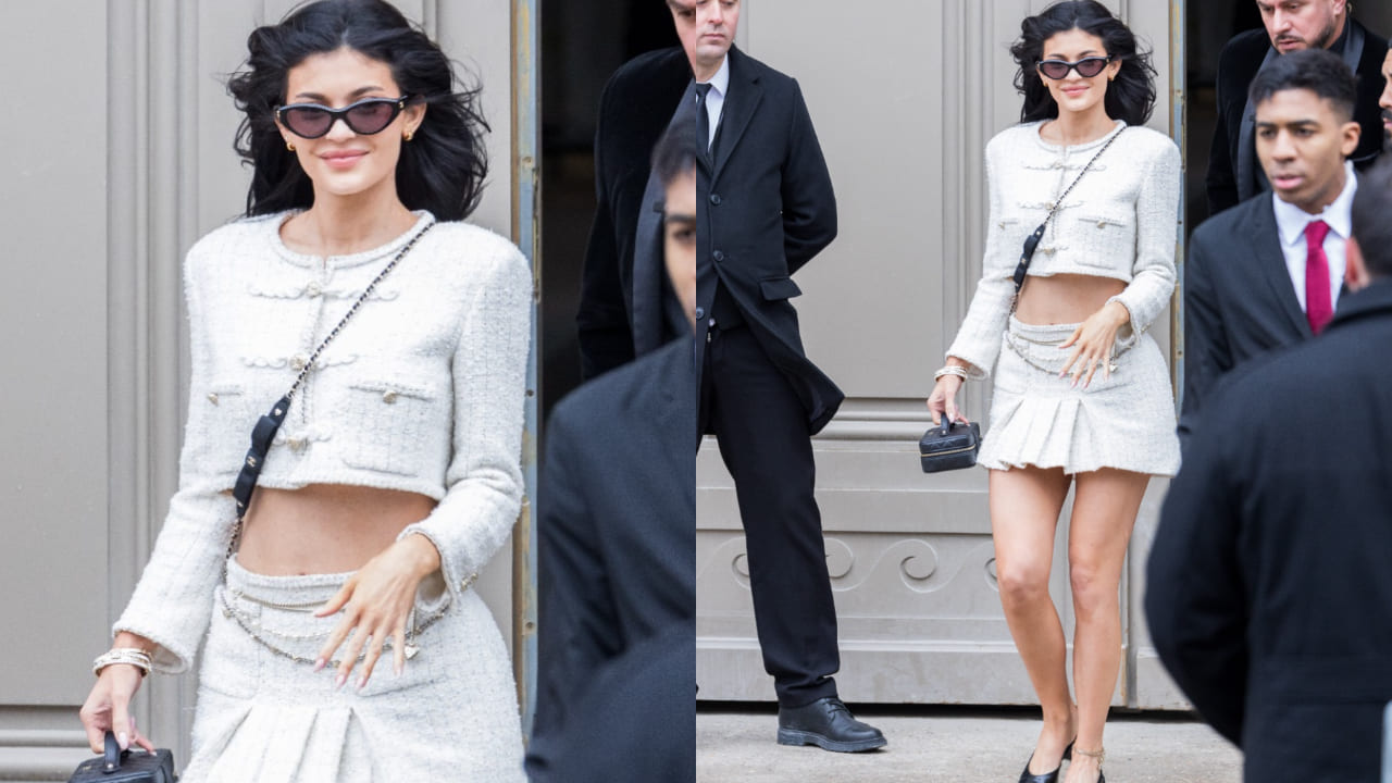 Kylie Jenner serves main character energy in Chanel tweed co-ord at Paris Fashion Week 