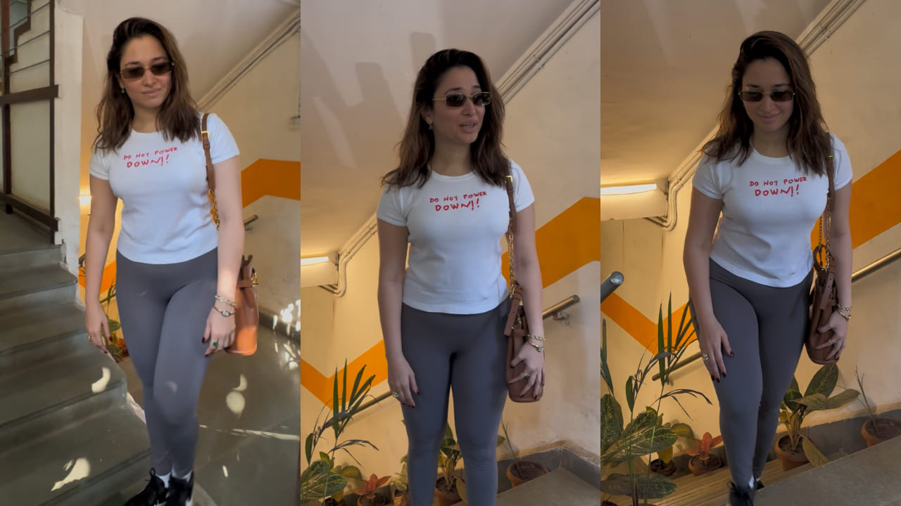 Tamannaah Bhatia flaunts natural beauty for her latest outing in basic t-shirt and leggings; take cues for minimal accessorizing