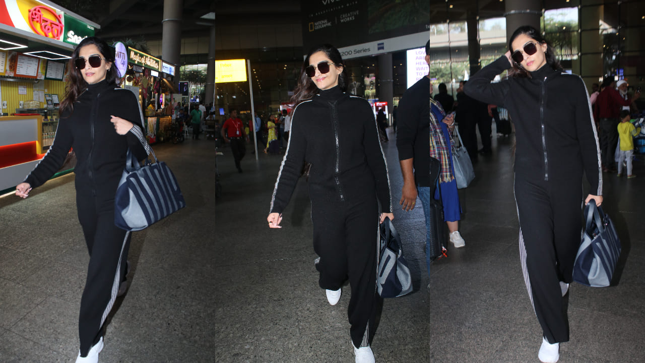 Sonam Kapoor keeps it sporty for airport look in tracksuit and sneakers; flaunts her Dior bag for that luxe-touch