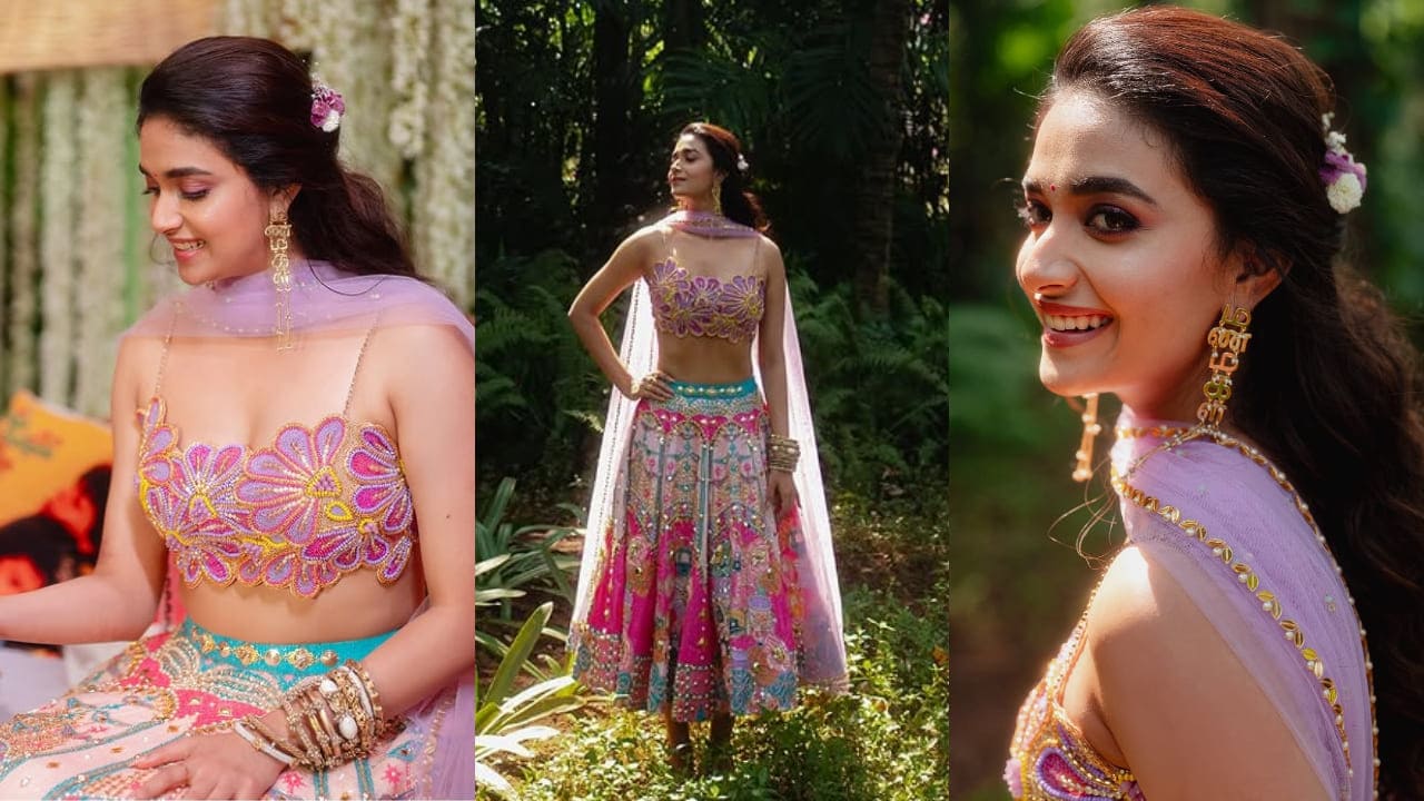 Keerthy Suresh's dazzling pre-wedding lehenga is a splash of color, sequins and sparkle 