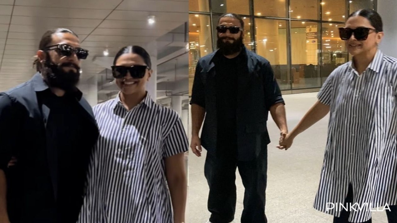 Ranveer Singh doesn’t let go of wifey Deepika Padukone’s hand; couple flashes million-dollar smiles as they arrive at airport; WATCH