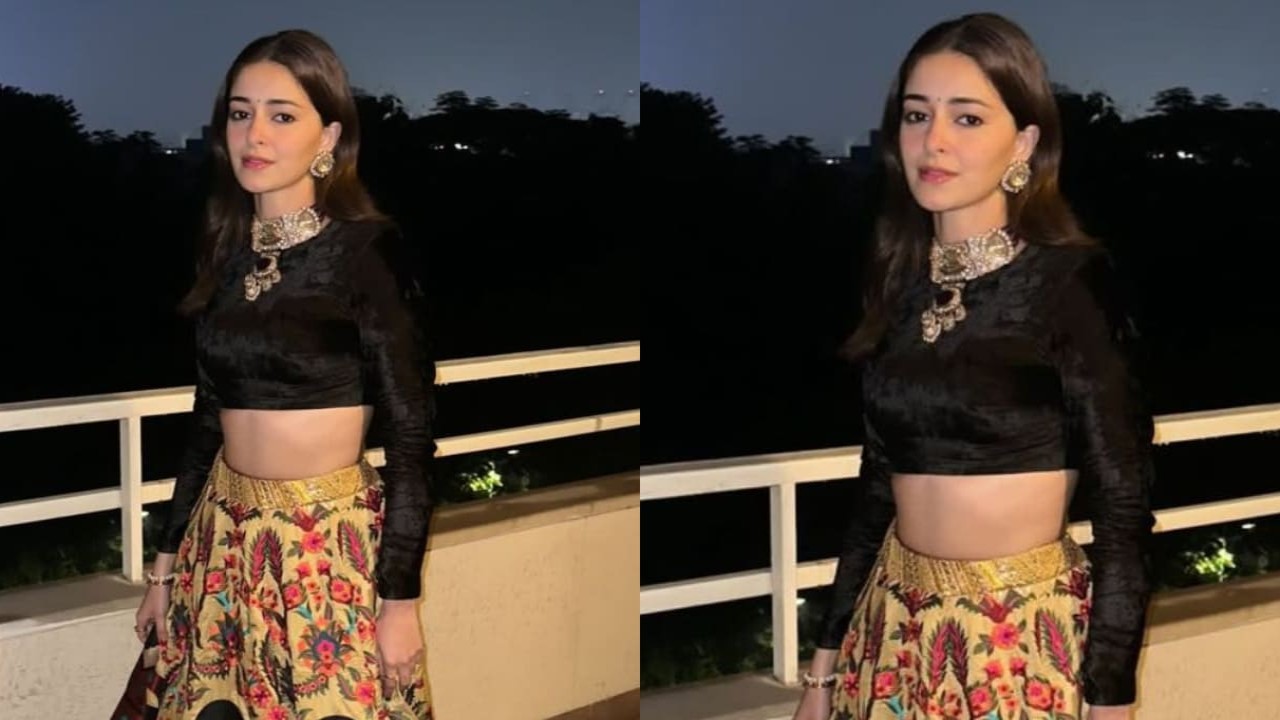 Ananya Panday is a sight to behold in earthly gold suzani lehenga and custom black blouse 