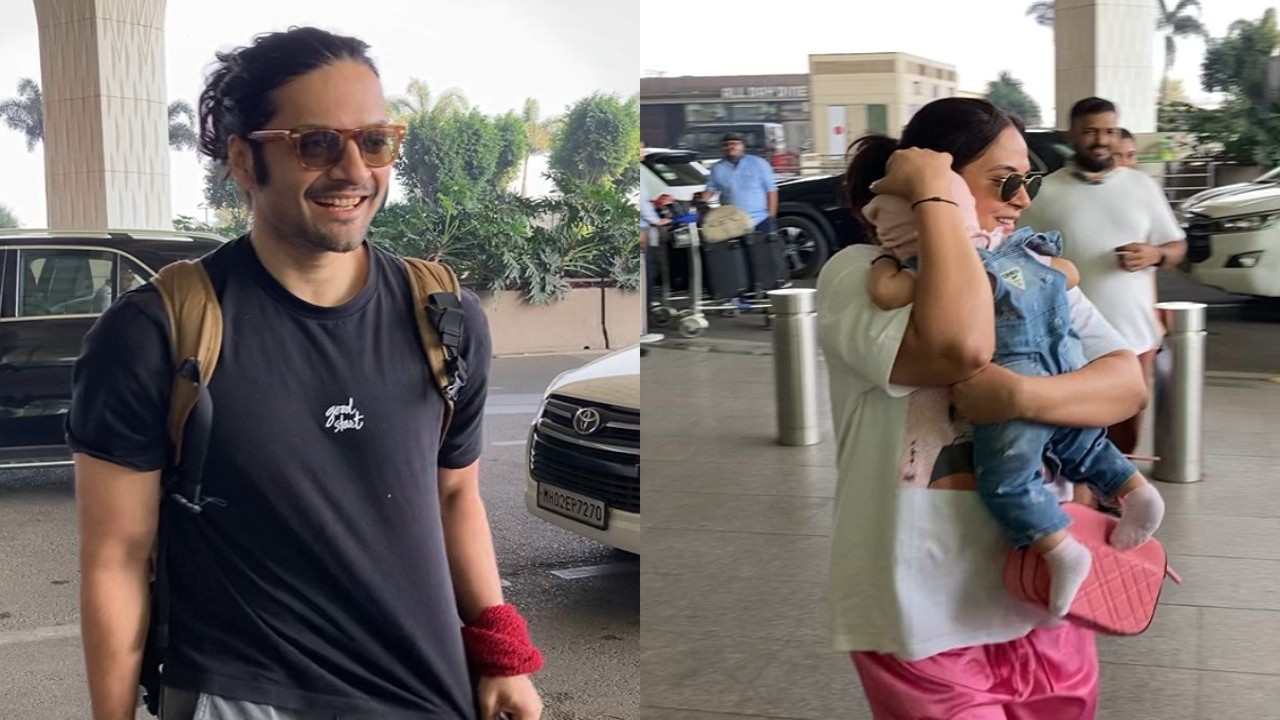 Ali Fazal is a man on mission to hide daughter Zuneyra’s face as he jets off with Richa Chadha; don’t miss Mirzapur actor’s fun banter with paps