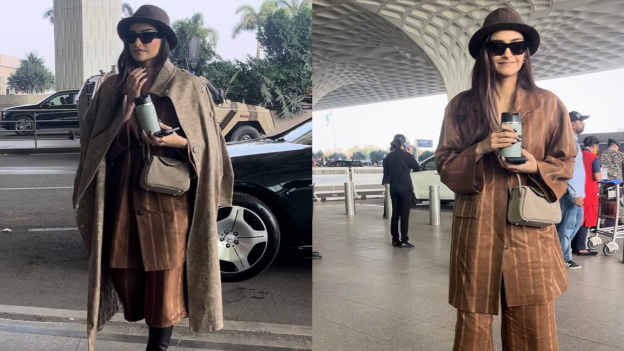 Sonam Kapoor once again turns on her diva mode in a Rs 43,950 brown co-ord set as she gets spotted at the airport. 