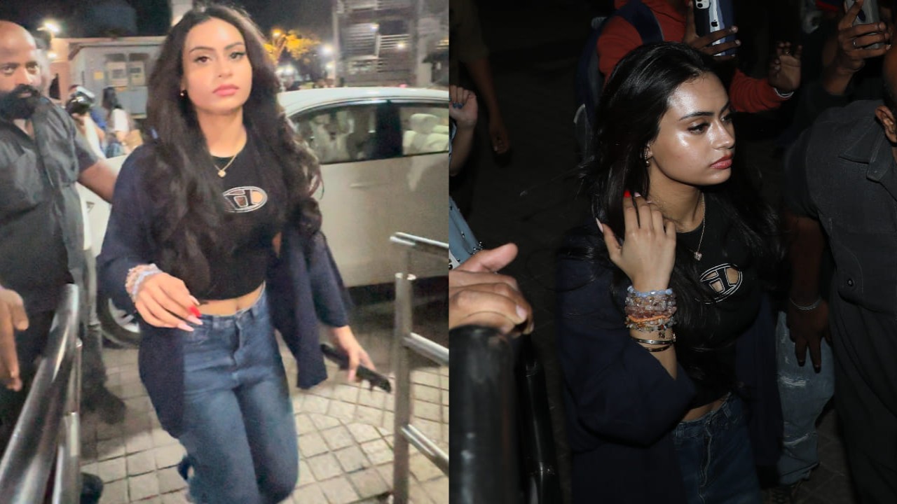 Nysa Devgan makes movie night look glam in black crop top, shrug & denim jeans