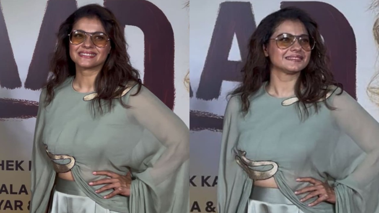 Kajol’s flowy green silk ensemble with dramatic cape design is ultimate showstopper