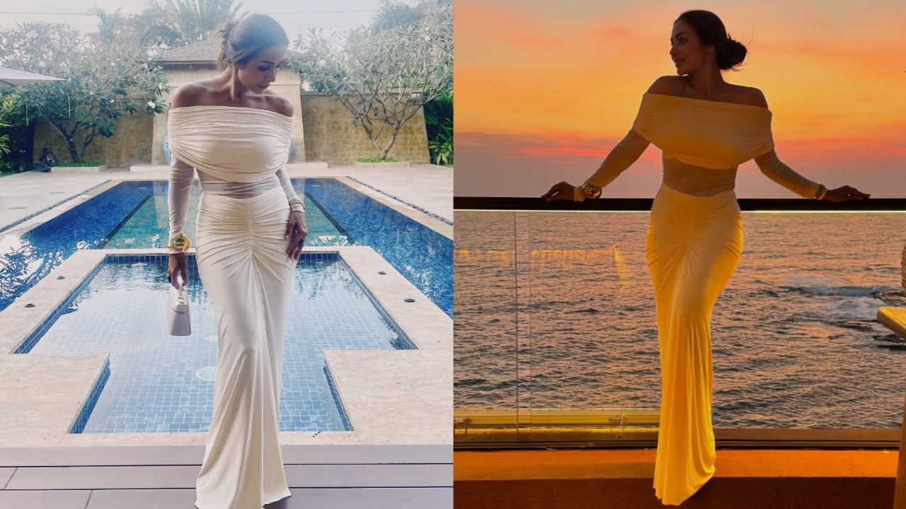 Malaika Arora’s vacation glam is in full swing with white draped gown worth Rs 26,929