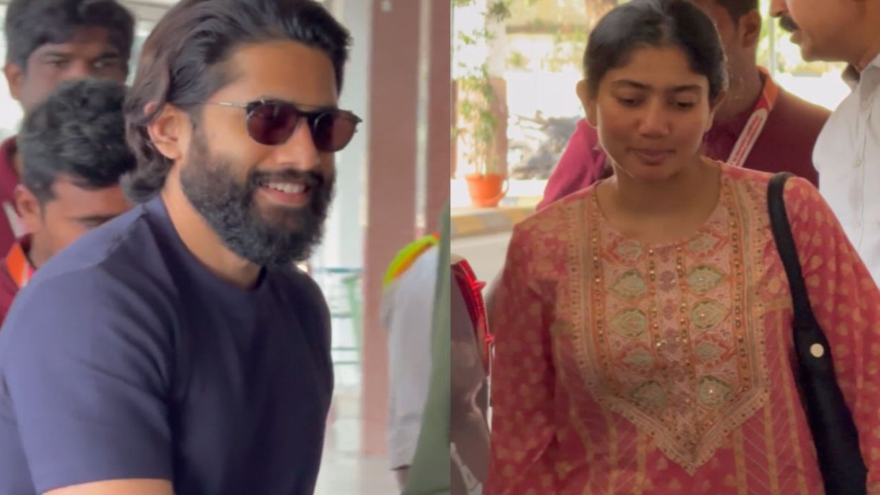 ai Pallavi flaunts glowing face without makeup as she arrives at airport with Naga Chaitanya for Thandel promotions