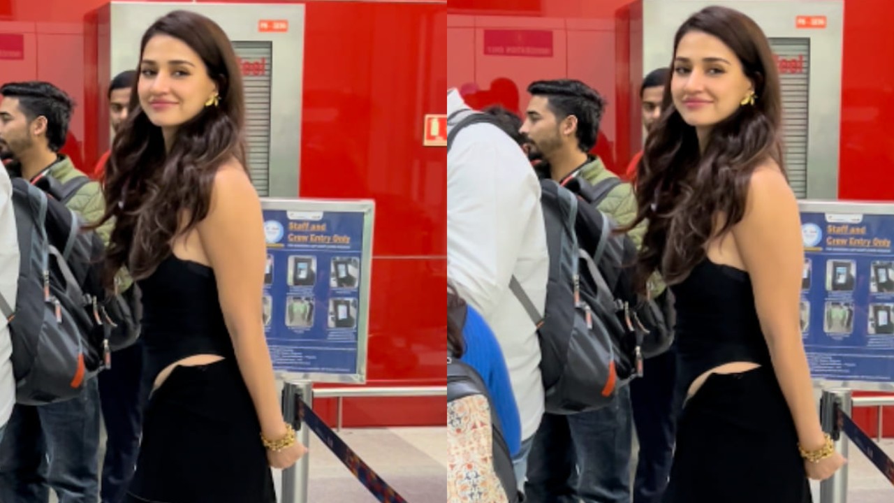 Disha Patani goes beyond basic for her airport look in corset top and velvet skirt