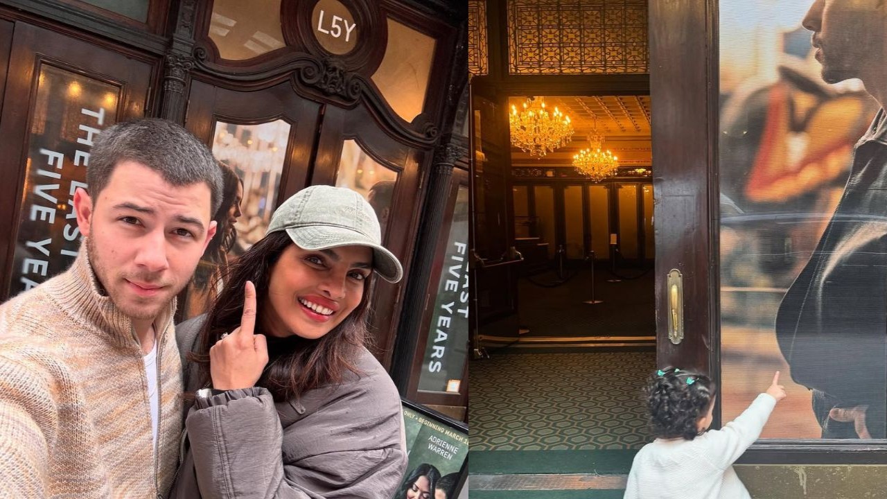 Priyanka Chopra poses with Nick Jonas on ‘1st trip to theatre’ before The Last Five Years performances; Malti adorably points at daddy’s pic