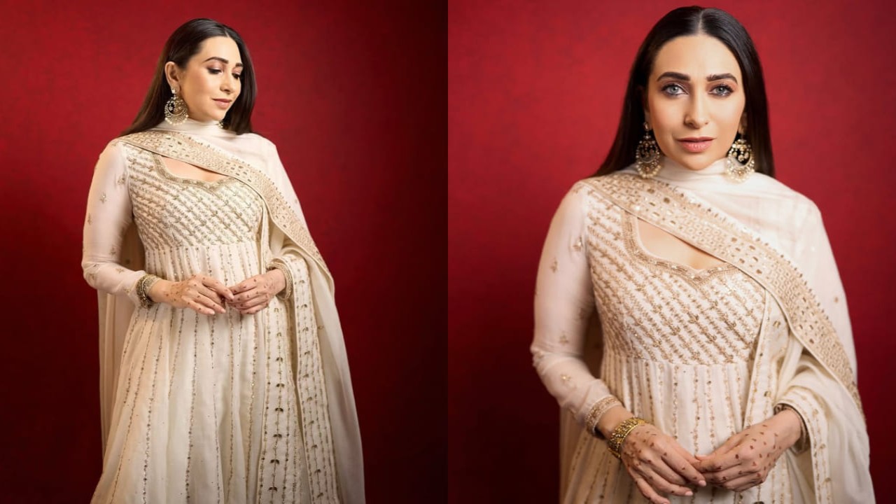 Karisma Kapoor ‘dil le gayi’ with ivory anarkali ensemble and Rs 7k yellow juttis 