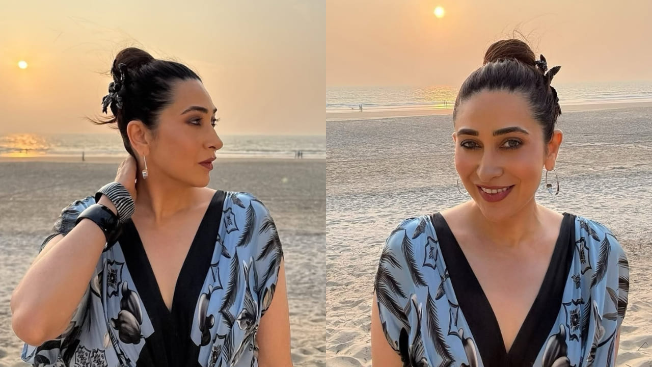 Karisma Kapoor brings an easy, breezy vibe to her sunset mood in a kaftan dress worth Rs 24,900