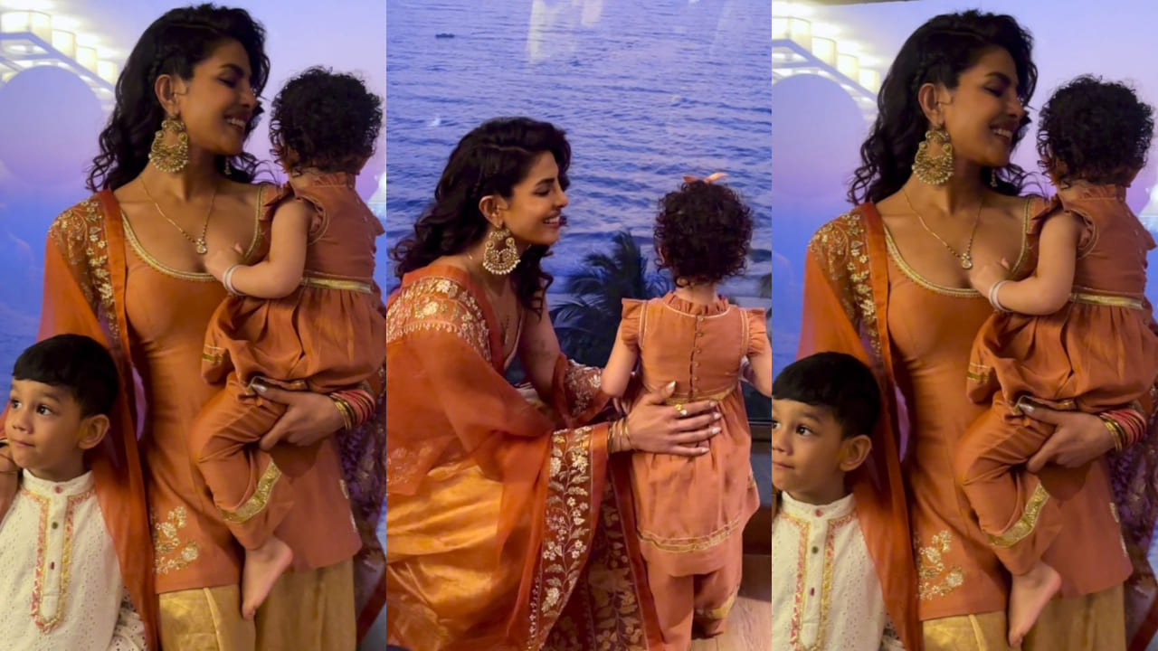 Priyanka Chopra Jonas is twinning and winning with daughter Malti Marie at her brother's pre-wedding celebration in burnt orange dress