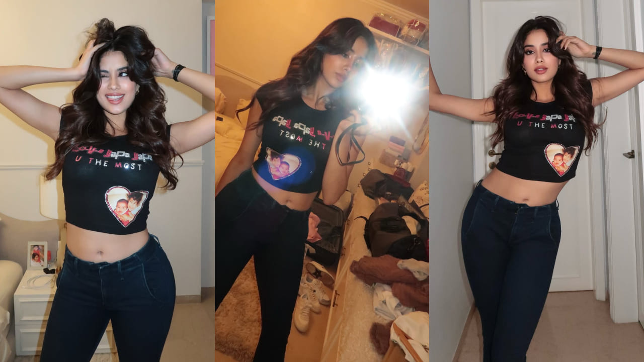 Janhvi Kapoor gives casual wear a sentimental twist with personalized crop top ft childhood PIC with sister Khushi Kapoor 