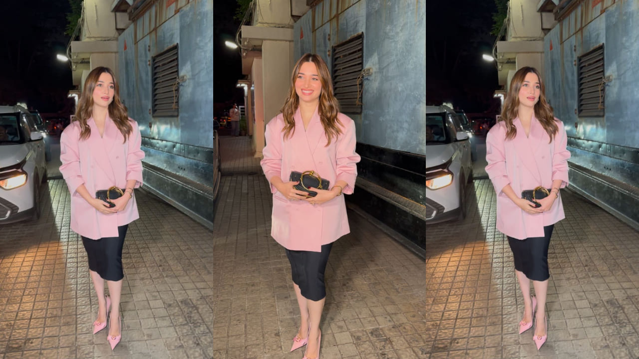 Tamannaah Bhatia exudes bossy glam in pink oversized blazer and black midi skirt for a classy OOTN