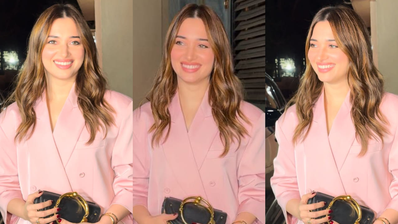 Tamannaah Bhatia exudes bossy glam in pink oversized blazer and black midi skirt for a classy OOTN